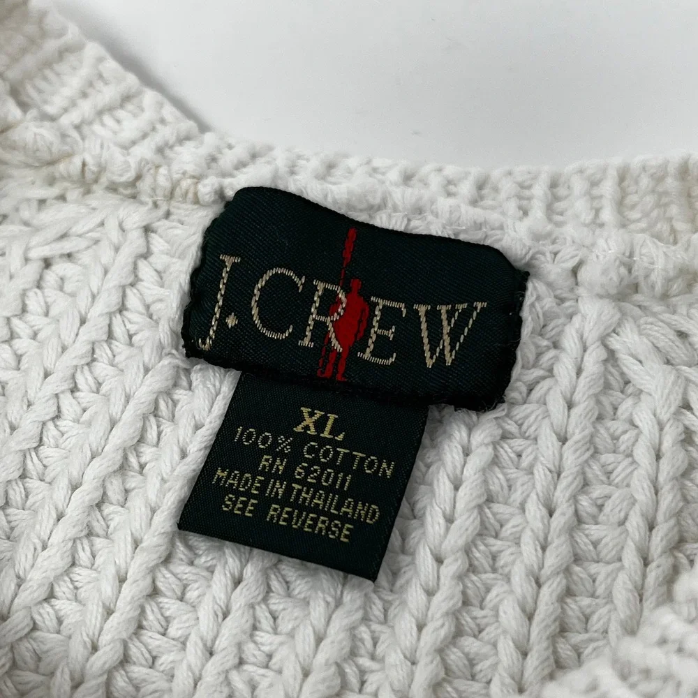 Vintage J.Crew Oarsman Mens XL Heavy Knit Fisherman Sweater Ivory White - Picture 7 of 9